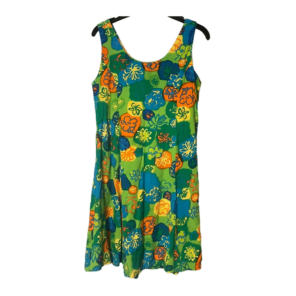 Women Vintage Big Hed Floral Vacation Resort Dress Tie Back Med Floral USA 90s